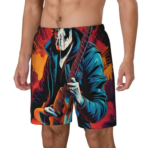 Picia Rock Skull Singer pattern Mens Swim Trunks with Compression Liner Stretch Beach Shorts Quick Dry with Zipper Pockets No-Chafing Board Shorts-X-Large