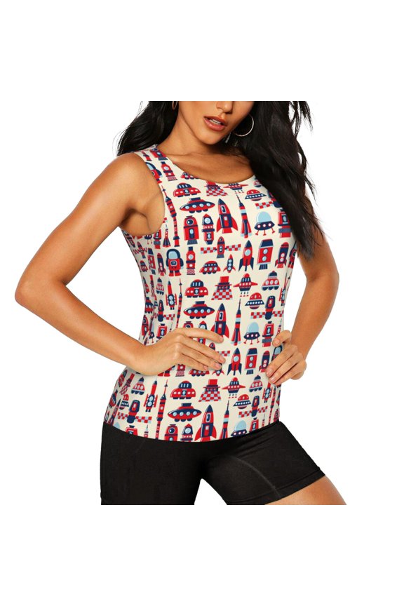 Rocket Pattern Pattern Women's Workout Tank Top,Breathable Activewear,Slim Fit Athletic Top,Versatile Workout Moisture-wicking top-Large