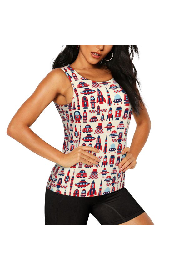 Rocket Pattern Pattern Women's Workout Tank Top,Breathable Activewear,Slim Fit Athletic Top,Versatile Workout Moisture-wicking top-Small