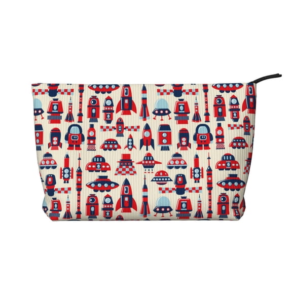 Picia Rocket Pattern Printed Cosmetic Bags for Women Makeup Bag Large Capacity Purse Travel Toiletry Zipper Storage Pouch Make up Brushes Organizer for Gifts