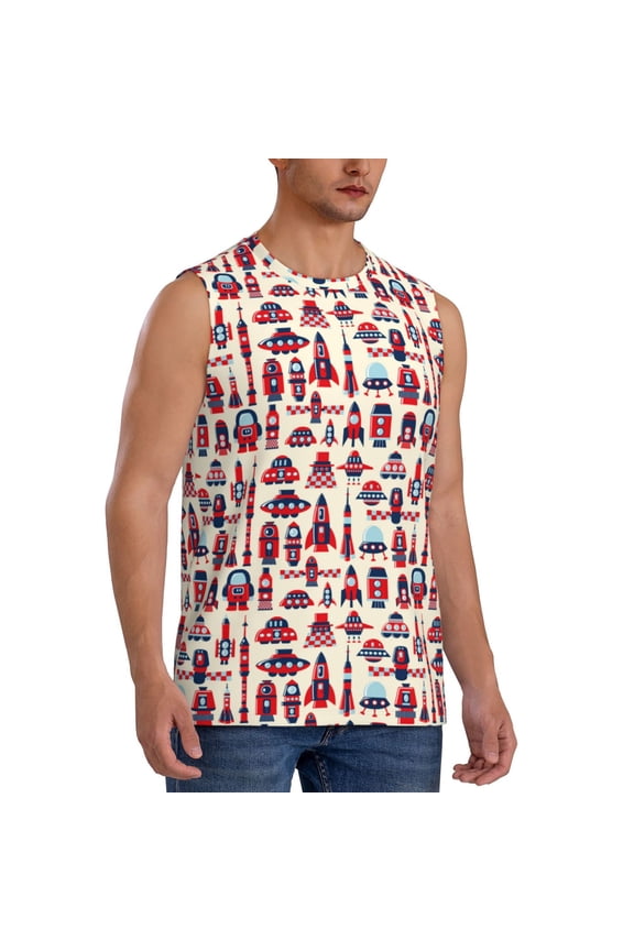 Rocket Pattern mens Cotton Tank Undershirts , Moisture-wicking Ribbed Tanks, Lightweight Cotton Tank Undershirts-Large