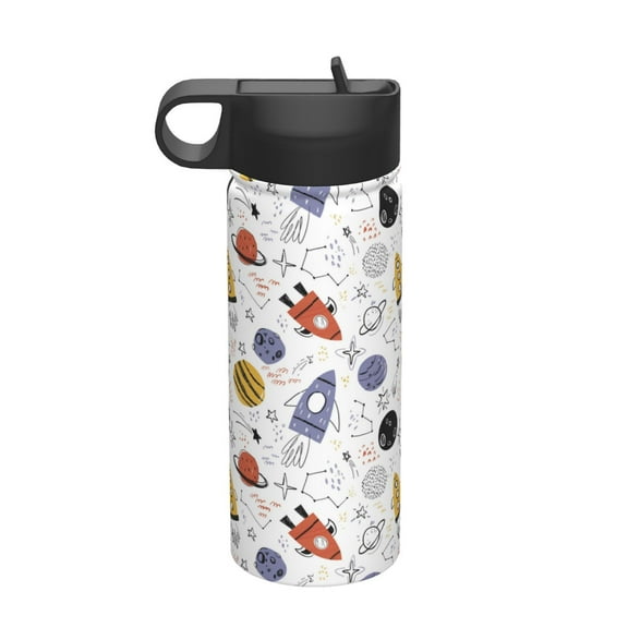 Picia Rocket Planets Pattern 18oz Sports Insulated Kettle With Straw Insulated Water Bottle For Running Hiking Cycling Climbing Men'S Woman Insulated Water Bottle