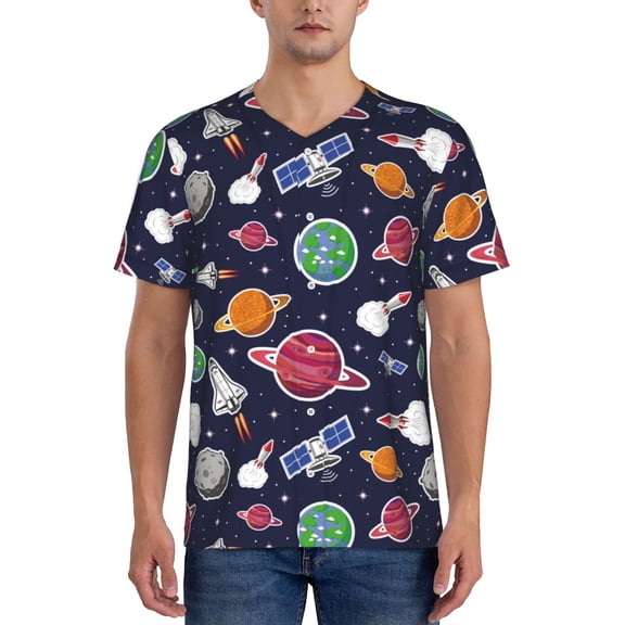 Picia Rocket Satellite Pattern Mens Polo Shirts Quick Dry Short Sleeve Golf T Shirt Performance Moisture Wicking Casual Workout Baseball T-shirt-Small