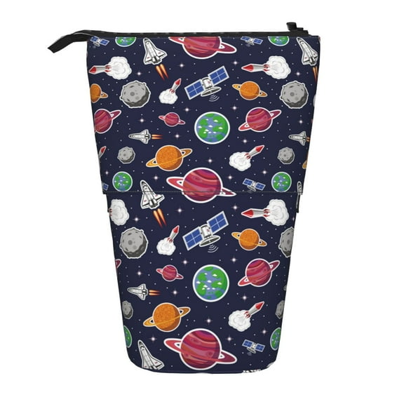 Picia Rocket Satellite Print Telescopic Pencil Case, Telescopic Pen Holder Telescopic Pencil Pouch Bag Stationery Pencil Case Box Storage Organizer Makeup Bag