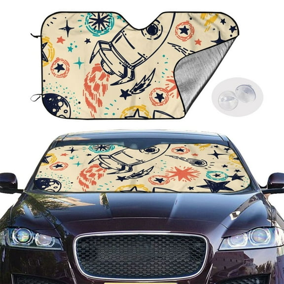 Picia Rockets Curved Windshield Sunshade Accordion Folding Style Auto Shade for Car Truck SUV Van Blocks UV Ray Sun Visor Protector -Small