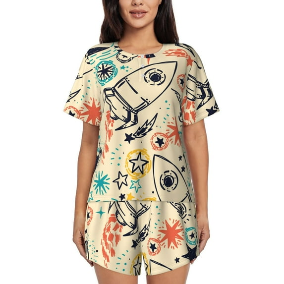 Picia Rockets Pajamas Sets for Women Soft Short-Sleeved Pjs with Lounge Shorts Two Piece Sleepwear-X-Large