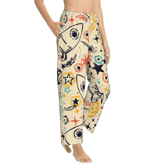 Picia Rockets Womens Soft Woven Cotton Elastic Waistband Sleep Pajama Pant Lounge Sleep Pant With Pockets And Drawstring-XX-Large