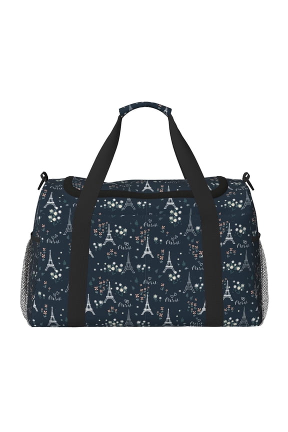 Romantic Eiffel Tower Print Travel Duffle Bag,Weekender Bags for Women with Shoe Compartment, Gym Duffel Bag with Wet Pocket, Hospital Bags for Labor and Delivery