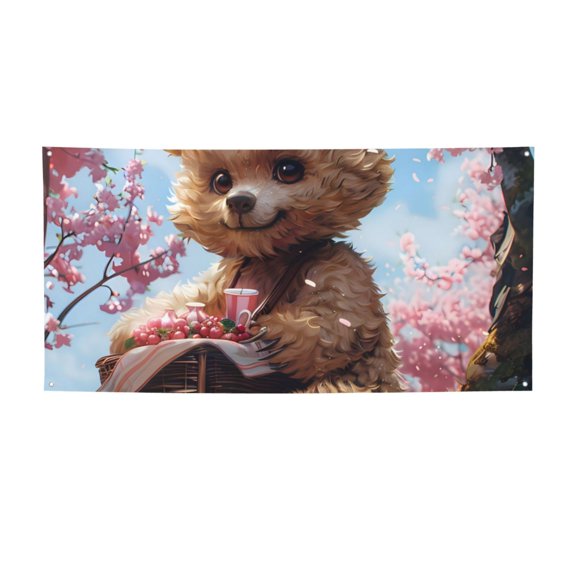 Picia Romantic Floral Bear Pattern Party Banner, Festive Decoration, Holiday Banner, Celebration Decor, Event Banner, Reusable Party Banner-Medium