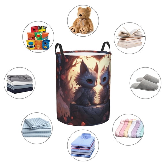 Picia Romantic Rose Animal Couple Large Laundry Basket, Waterproof, Freestanding Laundry Hamper, Collapsible Tall Clothes Hamper with Extended Handles-Medium