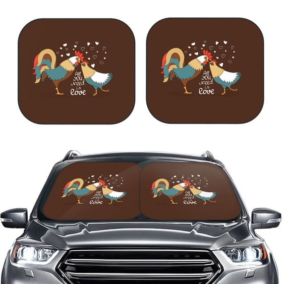 Picia Rooster And Chicken 2 Piece Car Windshield Sun Shade Foldable | Foldable Sun Shield for Front Window Blocks UV Rays and Keeps Your Vehicle Cool-Large