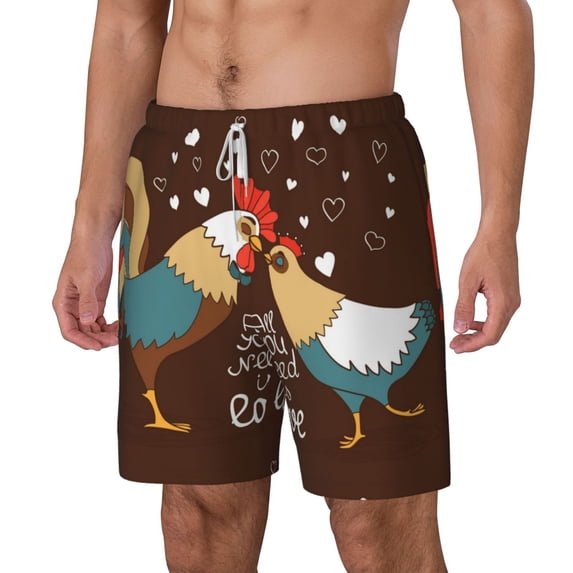 Picia Rooster And Chicken pattern Mens Swim Trunks with Compression Liner Stretch Beach Shorts Quick Dry with Zipper Pockets No-Chafing Board Shorts-Medium