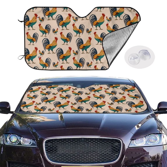 Picia Rooster Curved Windshield Sunshade Accordion Folding Style Auto Shade for Car Truck SUV Van Blocks UV Ray Sun Visor Protector -Medium