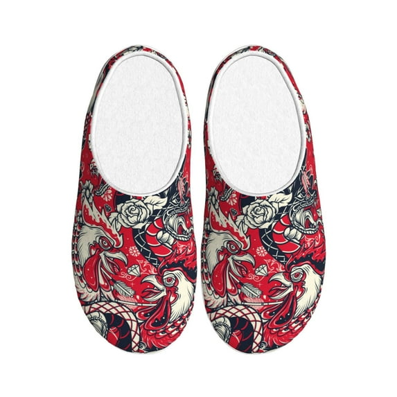 Picia Rooster Head for Women's Lamb-hug Comfy Fleece House Slippers Memory Foam, Slip-on House Shoes Indoor Outdoor-39/40