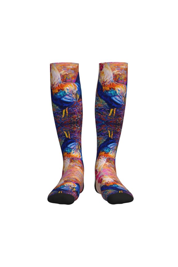 Rooster Oil Painting Printed Sports Compression Socks - 15-20mmHg Graduated Compression, High-Performance Soft and Breathable Socks for Men and Women