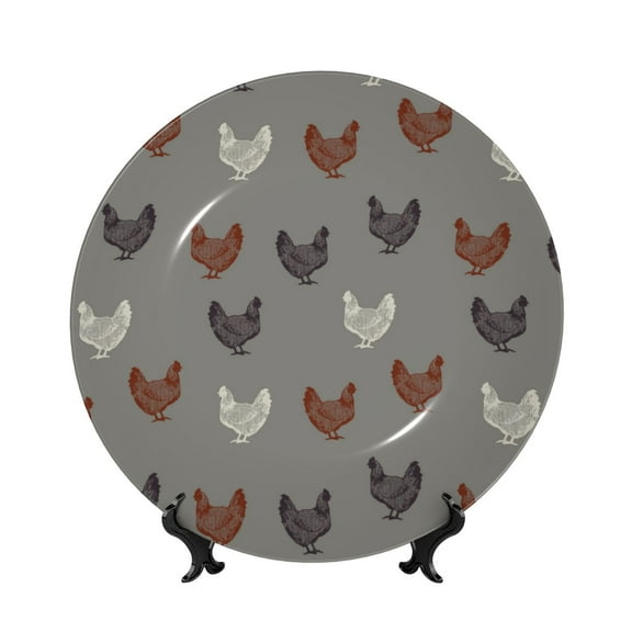 Picia Rooster Pattern Bone China Decorative Plate – Wall Decor with Stand and Adhesive, Elegant Ornament for Living Room, Office, or Entryway-7in