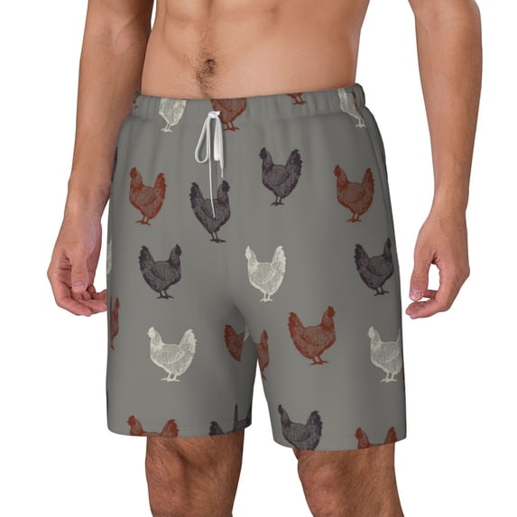 Picia Rooster pattern Mens Swim Trunks with Compression Liner Stretch Beach Shorts Quick Dry with Zipper Pockets No-Chafing Board Shorts-Large