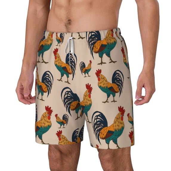 Picia Rooster pattern Mens Swim Trunks with Compression Liner Stretch Beach Shorts Quick Dry with Zipper Pockets No-Chafing Board Shorts-X-Large