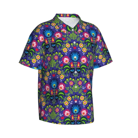 Picia Roosters 1 Gentle Cotton Regular Fit Short Sleeve Casual Hawaiian Shirt for Men-X-Large