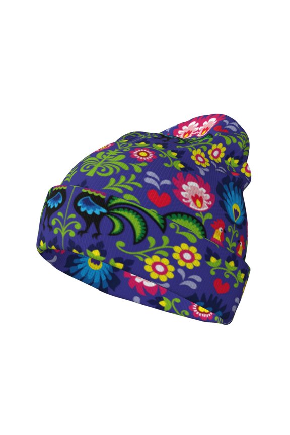 Roosters 1 Pattern Knitted Beanie Hat for Men and Women , Unisex Winter Warm Stretchy Knit Cap Thick Fisherman Beanies Cuffed Plain Skull Caps