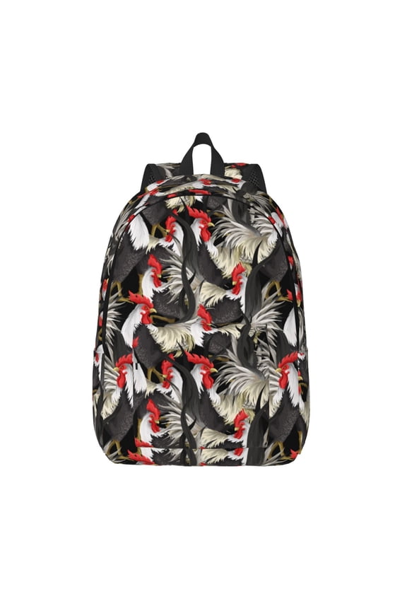 Roosters 2 Printed Canvas Daypack - Stylish and Durable Vintage Compact Backpack - Class, Work, Travel, or Laptop Bookbag,Organized Compartments-Medium