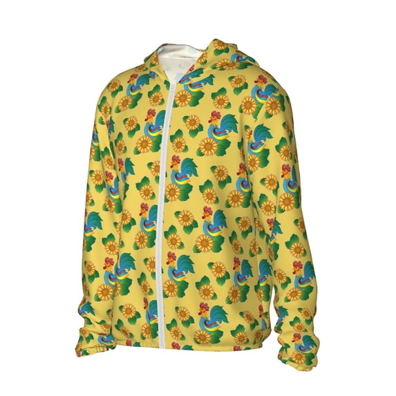 Picia Roosters And Sunflowers Women's Men's UPF 50+ Sun Protection Hoodie Shirt Long Sleeve SPF Fishing Outdoor UV Hiking Lightweight Shirts-Medium