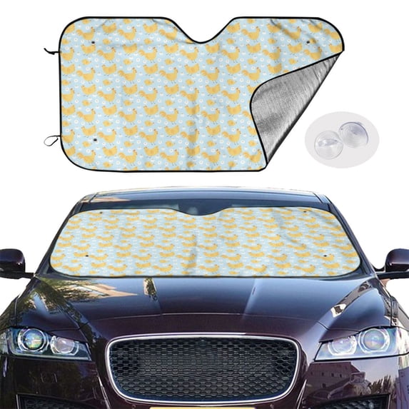Picia Roosters Curved Windshield Sunshade Accordion Folding Style Auto Shade for Car Truck SUV Van Blocks UV Ray Sun Visor Protector -