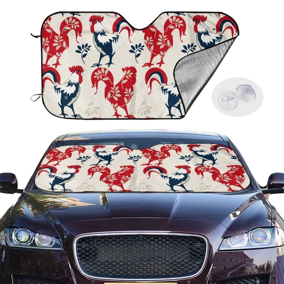 Picia Roosters Curved Windshield Sunshade Accordion Folding Style Auto Shade for Car Truck SUV Van Blocks UV Ray Sun Visor Protector -Small