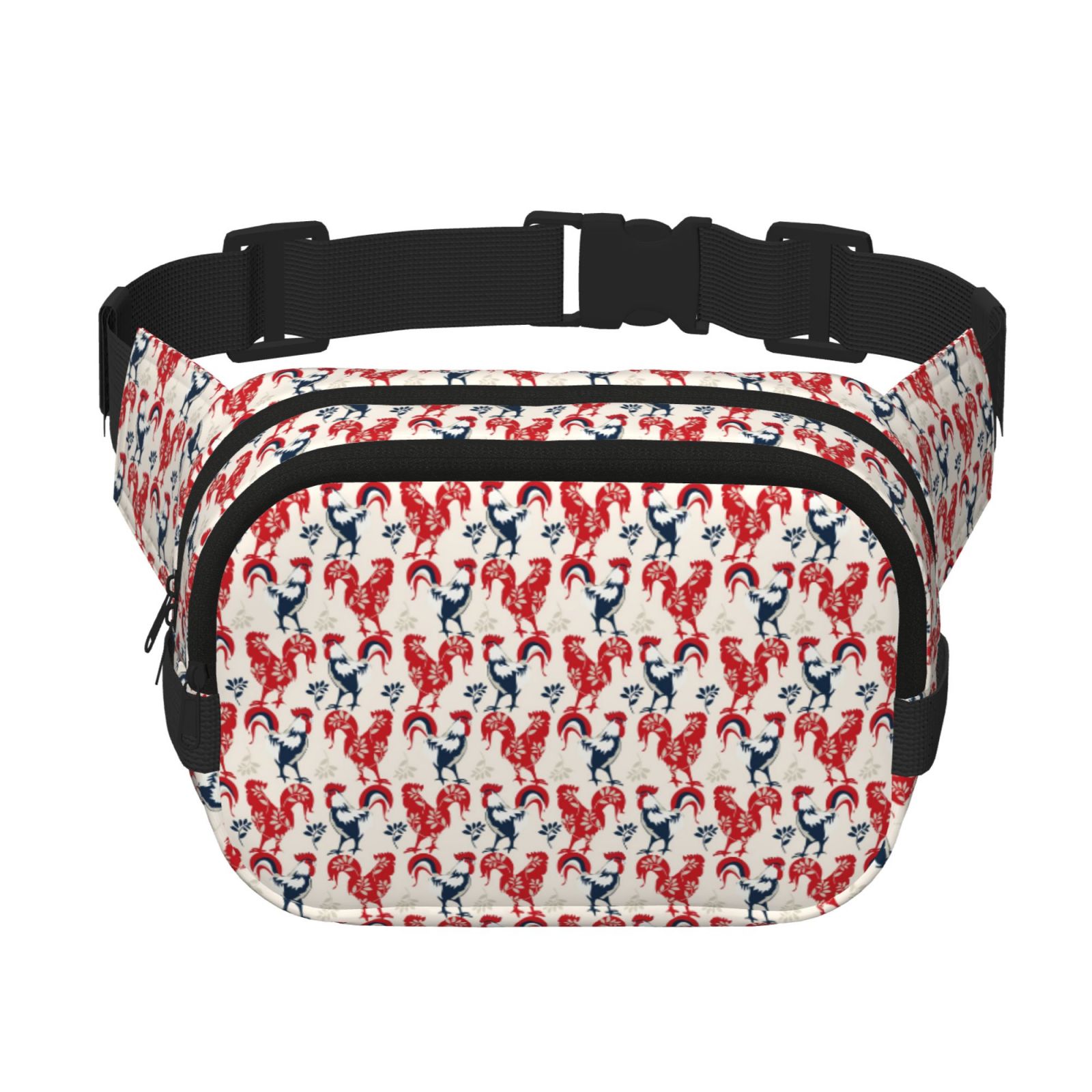 Picia Roosters Print Square Double-Layer Waist Bag Mini Adjustable Waist Belt Bag Exercise Running Travel Hiking