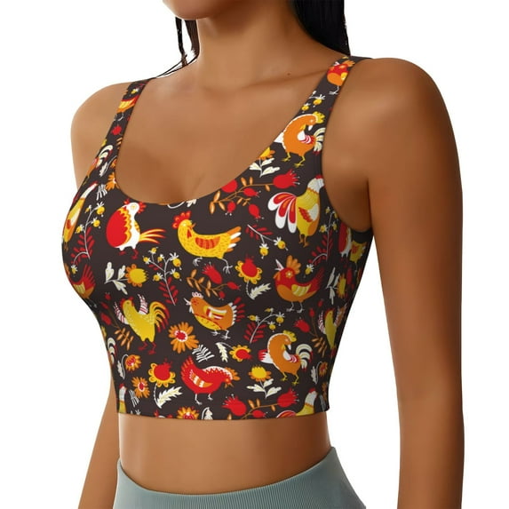 Picia Roosters Sports Bra for Women,Padded Strappy Sports Bras Medium Support Yoga Bra with Removable Cups,Running Yoga Bra-XX-Large