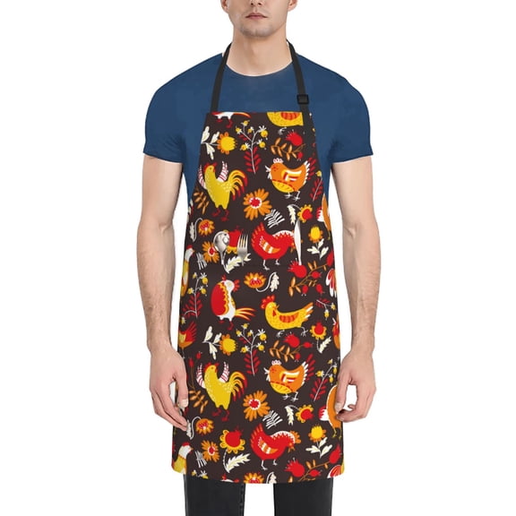 Picia Roosters Waterproof Apron for Unisex Adult - Adjustable Bib Apron with Pockets, Ideal for Cooking, Gardening, Painting, and Household Chores