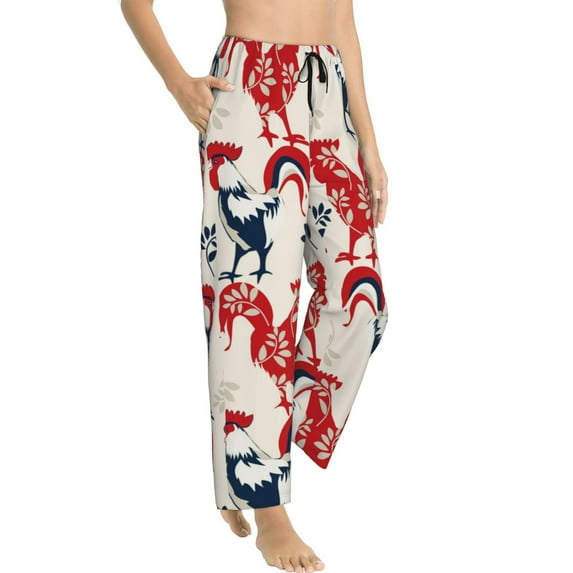 Picia Roosters Womens Soft Woven Cotton Elastic Waistband Sleep Pajama Pant Lounge Sleep Pant With Pockets And Drawstring-XX-Large