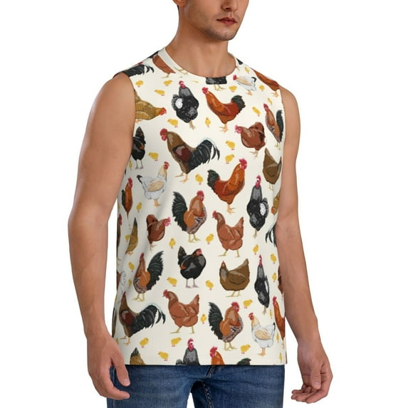 Picia Roosters and Chickens mens Cotton Tank Undershirts , Moisture-wicking Ribbed Tanks, Lightweight Cotton Tank Undershirts-Medium