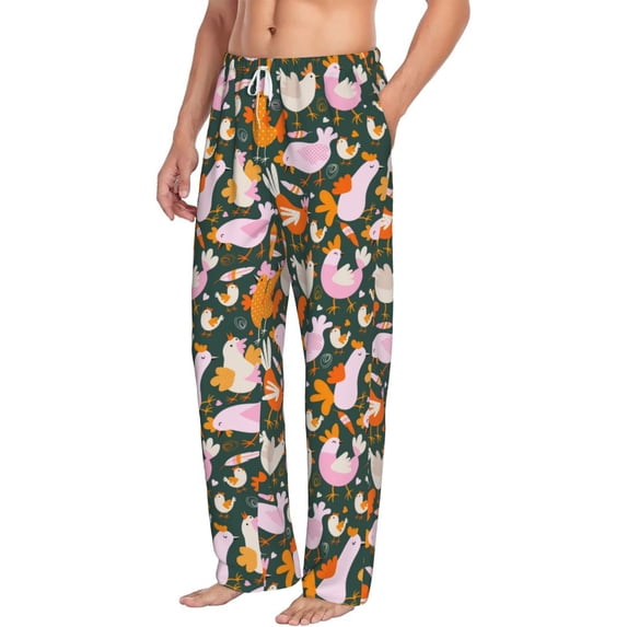 Picia Roosters and Chicks Mens Soft Woven Cotton Elastic Waistband Sleep Pajama Pant Lounge Sleep Pant With Pockets And Drawstring-Large