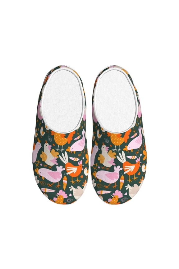 Roosters and Chicks for Women's Lamb-hug Comfy Fleece House Slippers Memory Foam, Slip-on House Shoes Indoor Outdoor-35/36