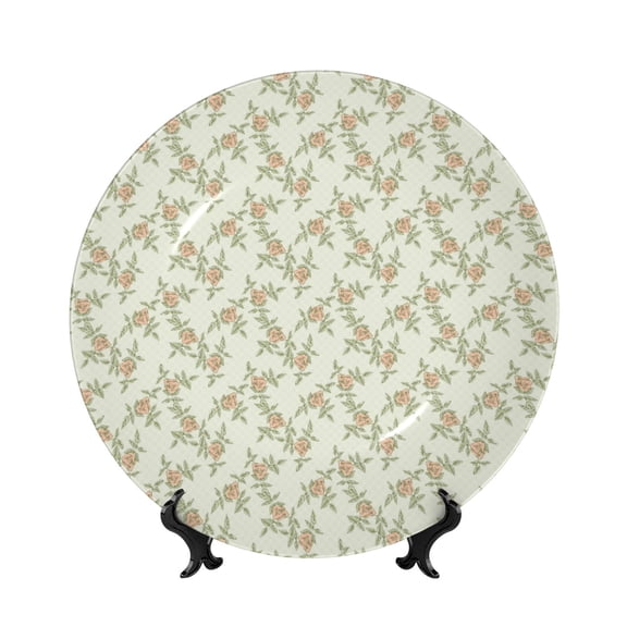 Picia Rose (2) Pattern Bone China Decorative Plate – Wall Decor with Stand and Adhesive, Elegant Ornament for Living Room, Office, or Entryway-7in