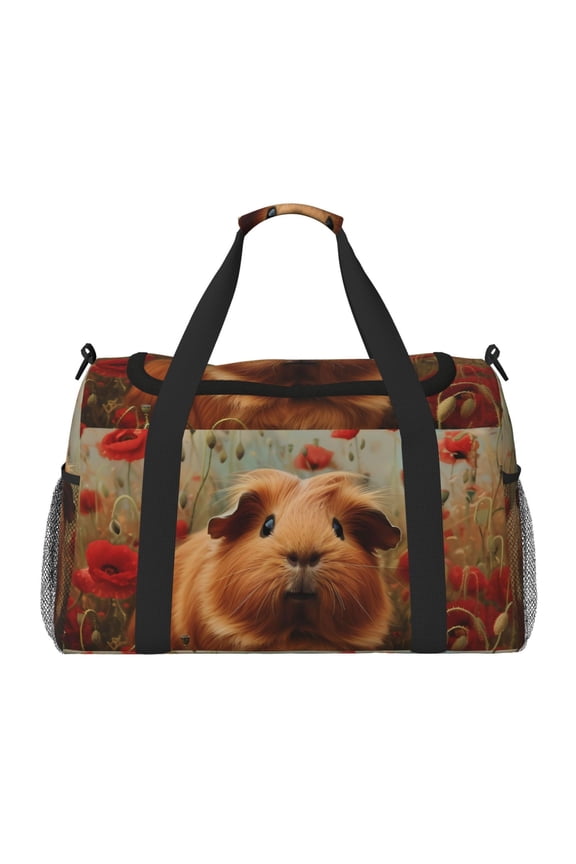 Rose Cute Guinea Pig Print Travel Duffle Bag,Weekender Bags for Women with Shoe Compartment, Gym Duffel Bag with Wet Pocket, Hospital Bags for Labor and Delivery