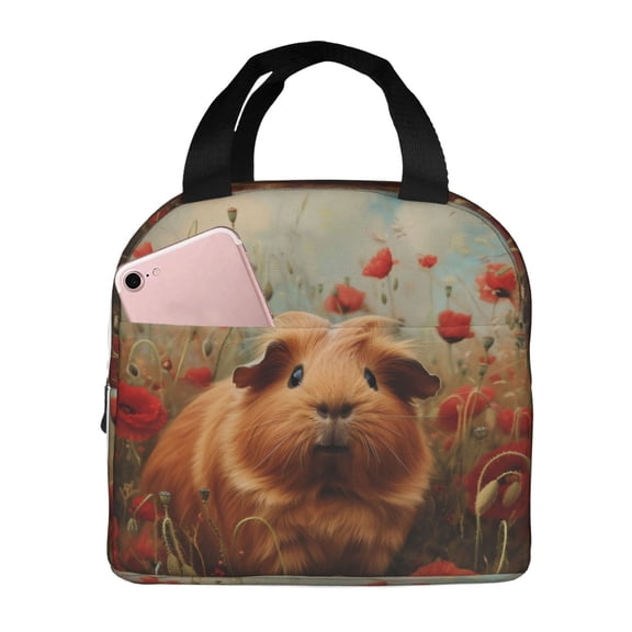 Picia Rose Cute Guinea Pig Printed Lunch box Lunch bag for Men Women Large Capacity Lunchbox Reusable Lunch Bags Insulated Lunch Bag Lunch Box Cooler