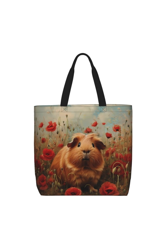 Rose Cute Guinea Pig for Tote Bag for Women with Zipper, Gym Tote with Compartments, Laptop Work Tote Nurse Dance Yoga Bag for Sport, Travel