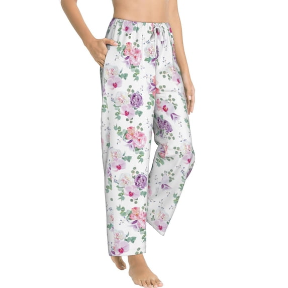 Picia Rose Flower B Womens Soft Woven Cotton Elastic Waistband Sleep Pajama Pant Lounge Sleep Pant With Pockets And Drawstring-Medium