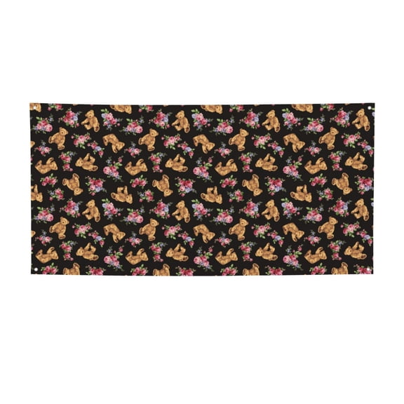 Picia Rose Flower Bear Pattern Party Banner, Festive Decoration, Holiday Banner, Celebration Decor, Event Banner, Reusable Party Banner-Medium