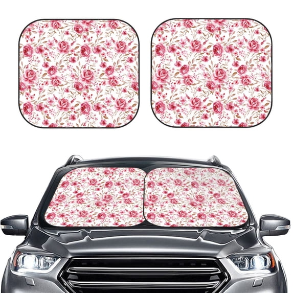 Picia Rose Flowers 2 Piece Car Windshield Sun Shade Foldable | Foldable Sun Shield for Front Window Blocks UV Rays and Keeps Your Vehicle Cool-Large