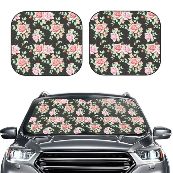 Picia Rose Flowers 2 Piece Car Windshield Sun Shade Foldable | Foldable Sun Shield for Front Window Blocks UV Rays and Keeps Your Vehicle Cool-Medium