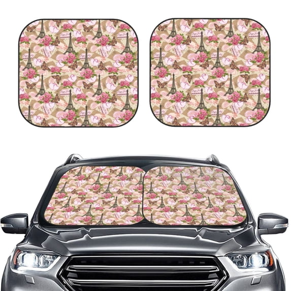 Picia Rose Flowers 2 Piece Car Windshield Sun Shade Foldable | Foldable Sun Shield for Front Window Blocks UV Rays and Keeps Your Vehicle Cool-Medium