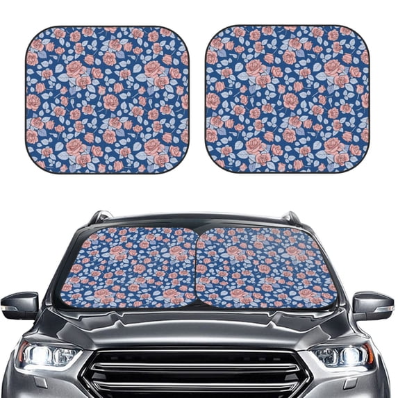 Picia Rose Flowers 2 Piece Car Windshield Sun Shade Foldable | Foldable Sun Shield for Front Window Blocks UV Rays and Keeps Your Vehicle Cool-Small