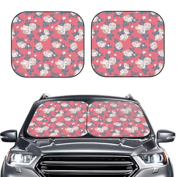 Picia Rose Flowers 2 Piece Car Windshield Sun Shade Foldable | Foldable Sun Shield for Front Window Blocks UV Rays and Keeps Your Vehicle Cool-