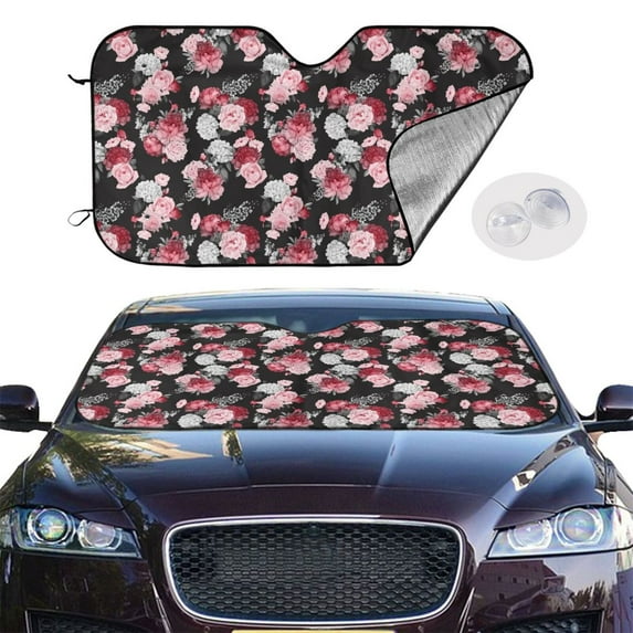 Picia Rose Flowers Curved Windshield Sunshade Accordion Folding Style Auto Shade for Car Truck SUV Van Blocks UV Ray Sun Visor Protector -Medium