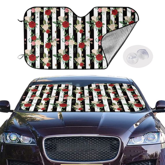 Picia Rose Flowers Curved Windshield Sunshade Accordion Folding Style Auto Shade for Car Truck SUV Van Blocks UV Ray Sun Visor Protector -Small