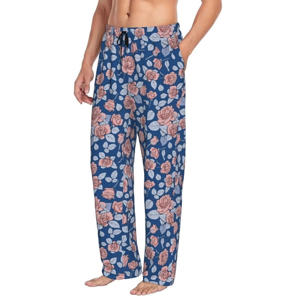 Picia Rose Flowers Mens Soft Woven Cotton Elastic Waistband Sleep Pajama Pant Lounge Sleep Pant With Pockets And Drawstring-Small
