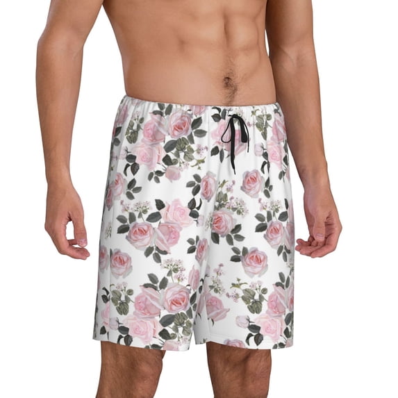 Picia Rose Flowers Pajama Shorts for Men, Men's Pajama Bottoms, Sleepwear,Short Pajama Pants-XX-Large